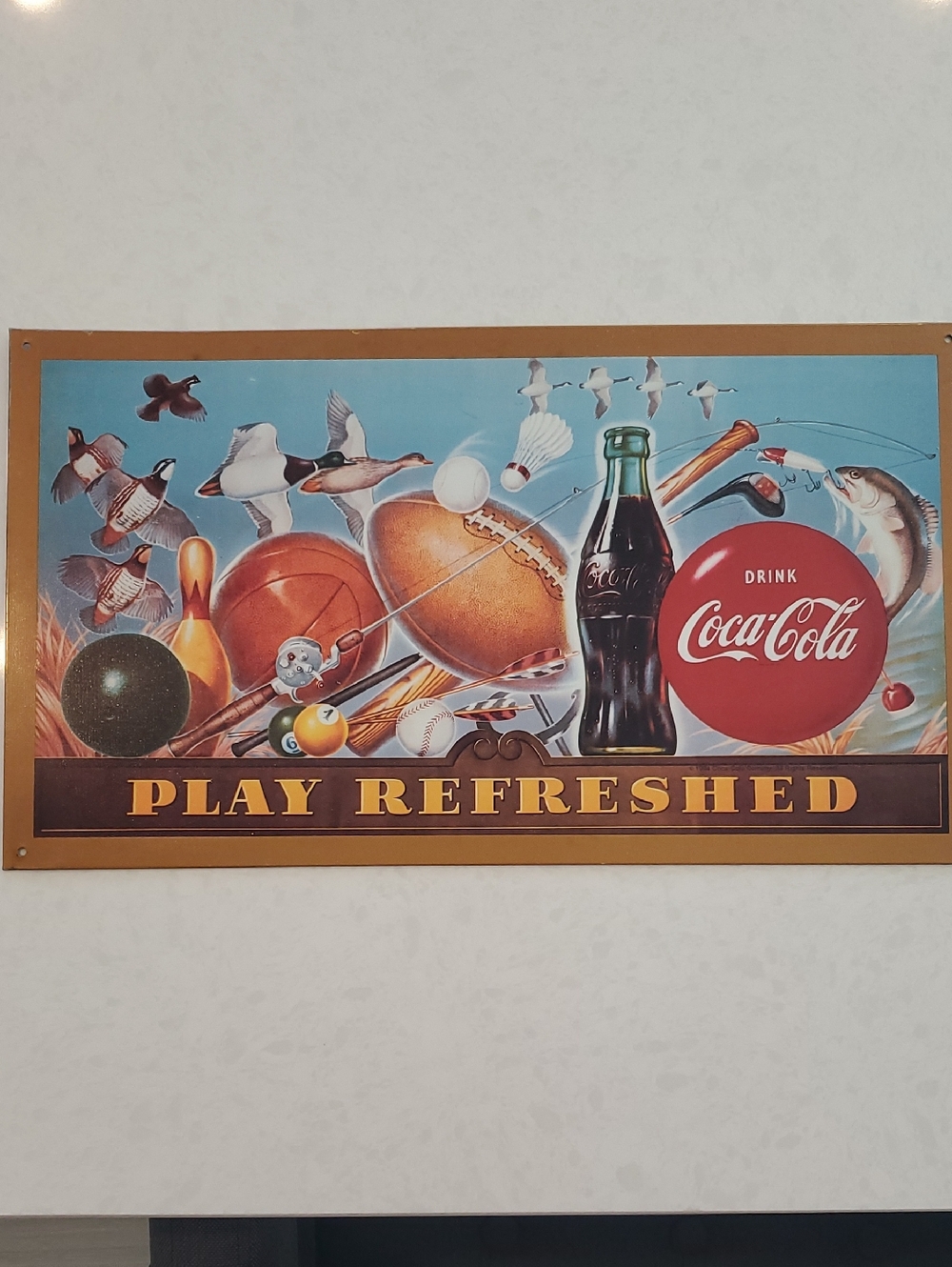 Coca-Cola Sports Montage Tin Sign - Red, Blue & Gold